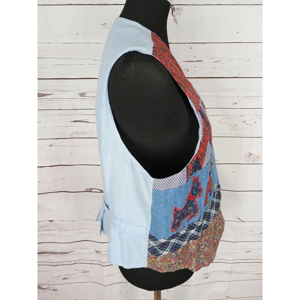 1990s Casey & Max Patchwork Denim Schnauzer Plaid… - image 8